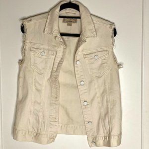 All Saints White Distressed Denim Vest - Women's 6